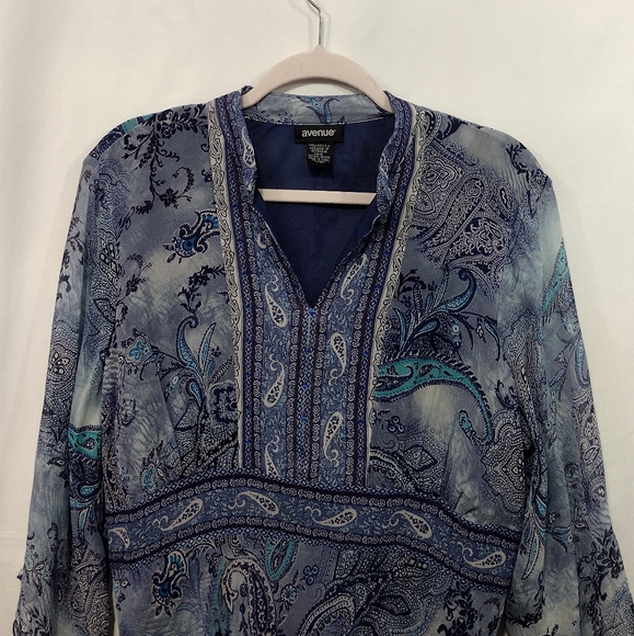 Avenue Parsley Silk Tunic Women's 18/20 Blue Floral Lined Retro 90s Y2K - Picture 2 of 9